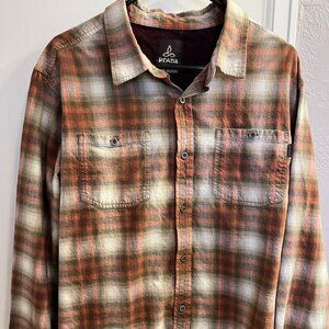 Prana medium weight red plaid button down long sleeve shirt XL mens